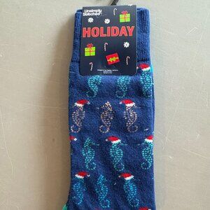 NWT, Unsimply Stitched blue socks  green and orange seahorses with Santa hats